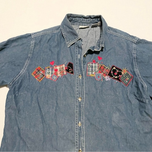 Cabin Creek Long Sleeve Button Up Denim Jeans Shirt Womens Size L Petites - Picture 2 of 16